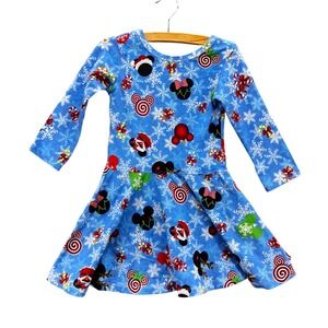 Bridget and Co Girls Christmas Mickey Minnie Mouse Snowflake Dress Size 5‎ Blue
